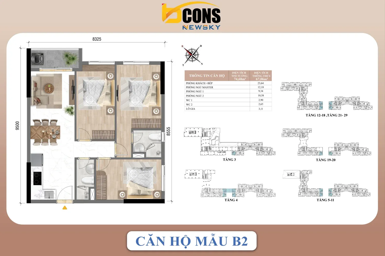 Mặt bằng căn hộ B2 Bcons NewSky