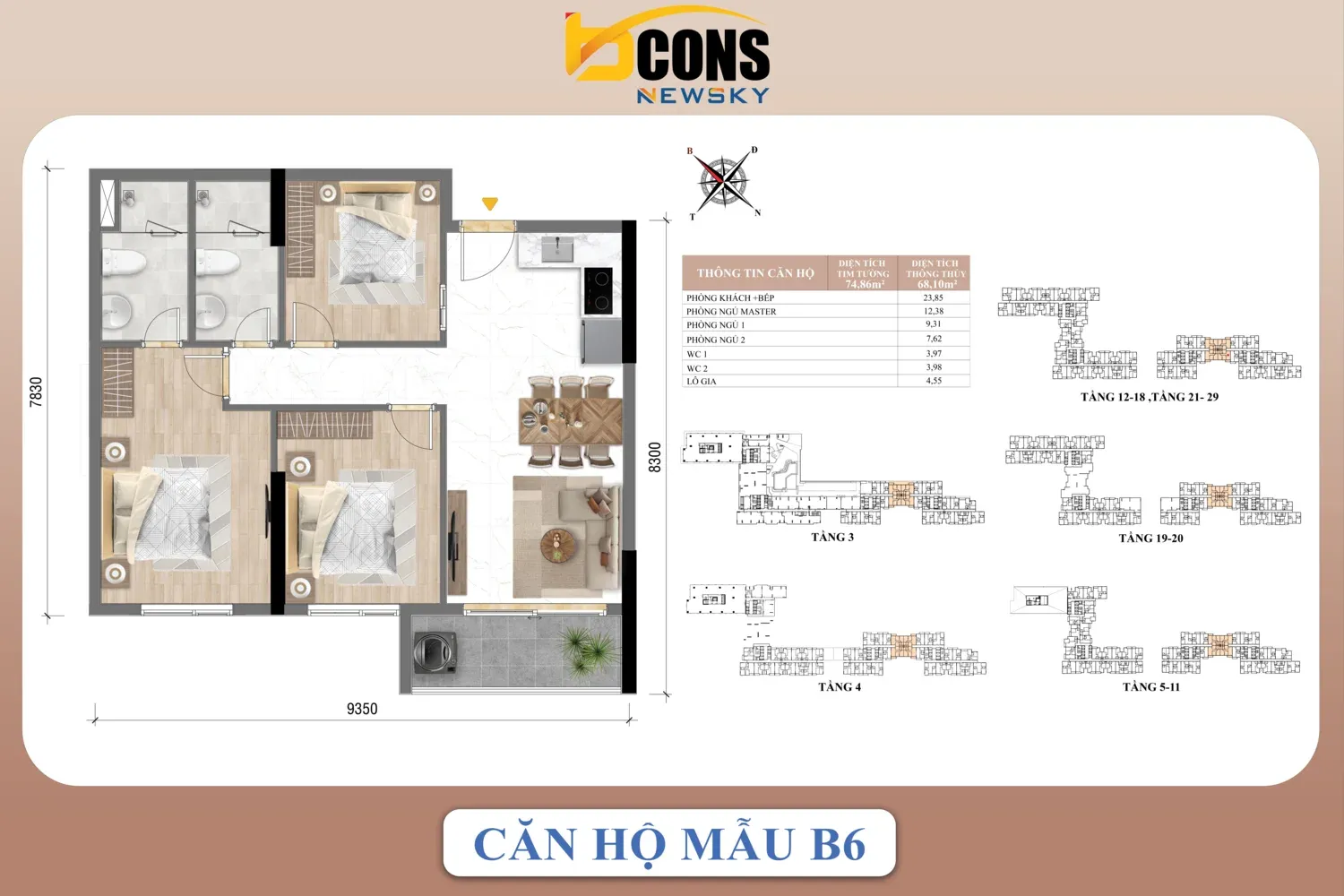 Mặt bằng căn hộ B6 Bcons NewSky