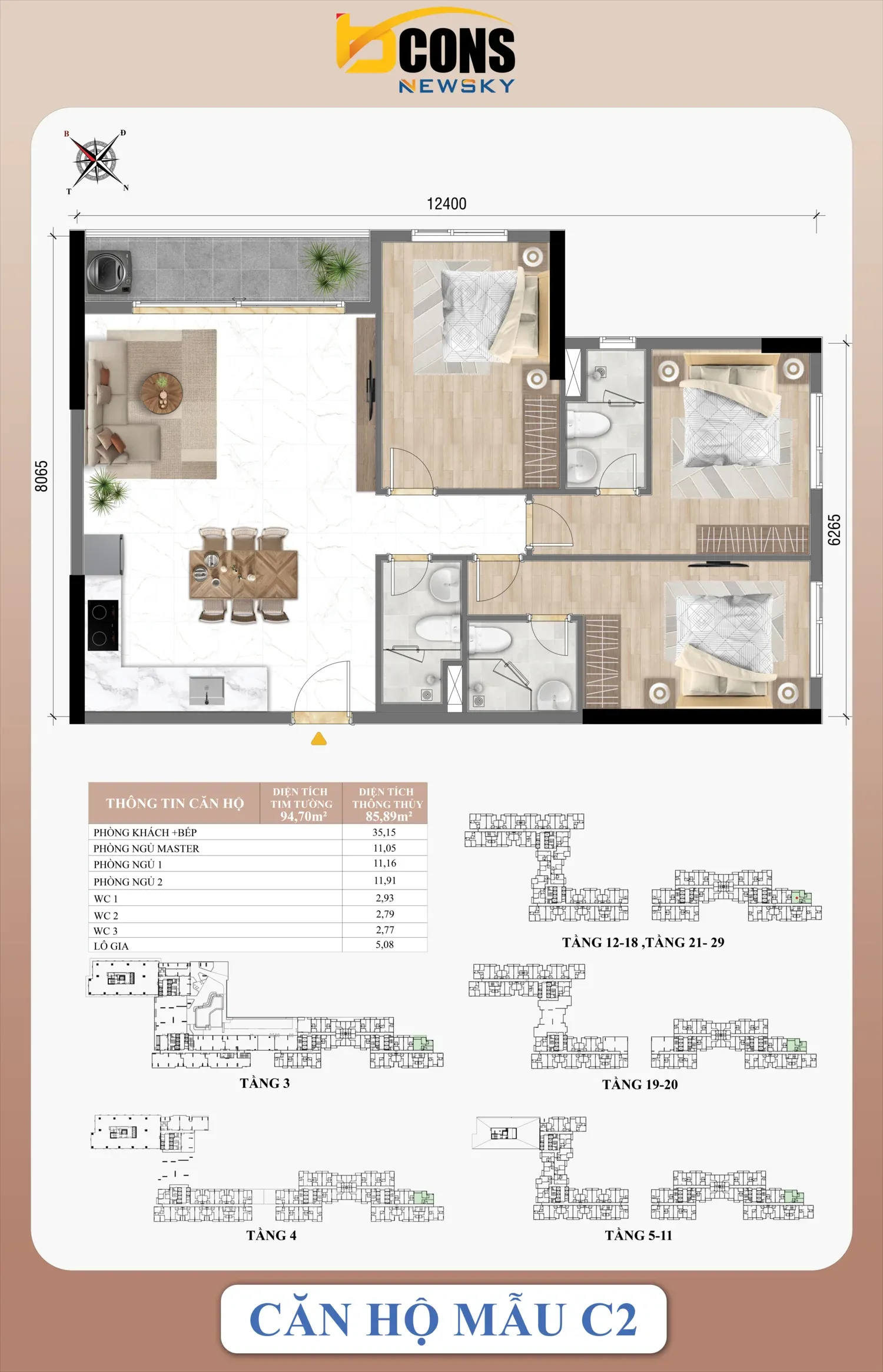 Mặt bằng căn hộ C2 Bcons NewSky