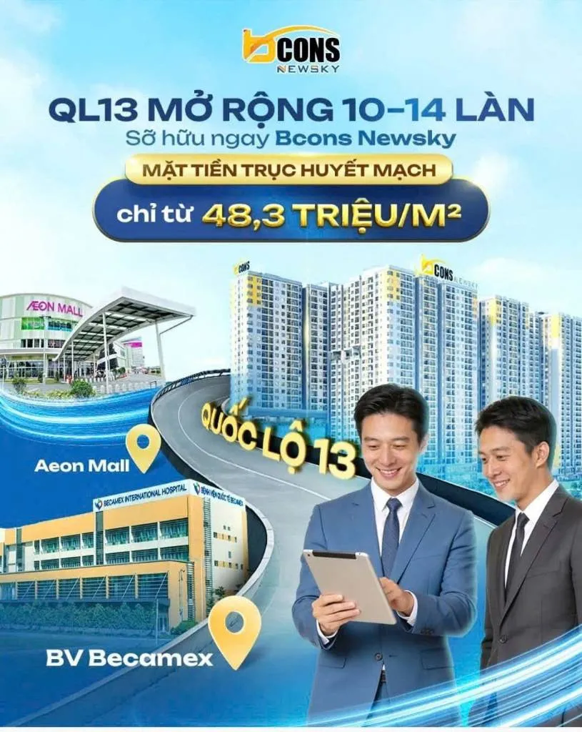 Bcons NewSky mặt tiền Quốc lộ 13, kết nối Aeon Mall và Bệnh viện Becamex